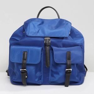 Multi pocket drawstring royal blue backpack